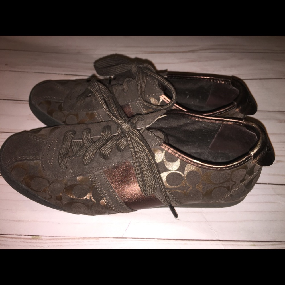 Brown & bronze signature Coach sneakers